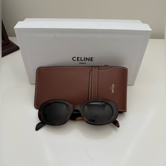 Celine Brown Triomphe Oval Sunglasses - Picture 1 of 6